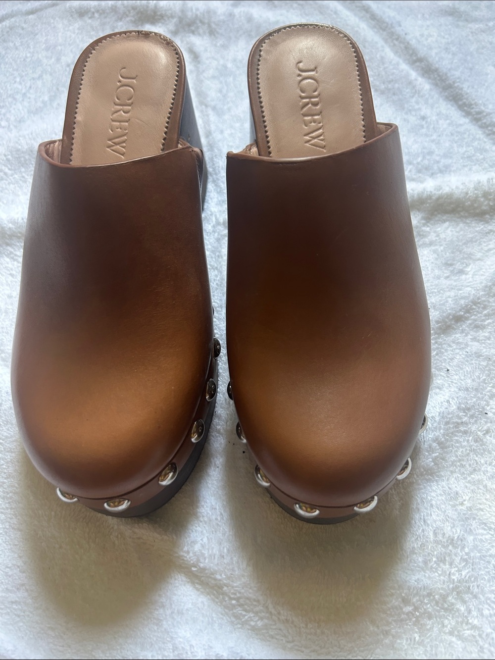 J. Crew Brown Leather Studded Clog Mules